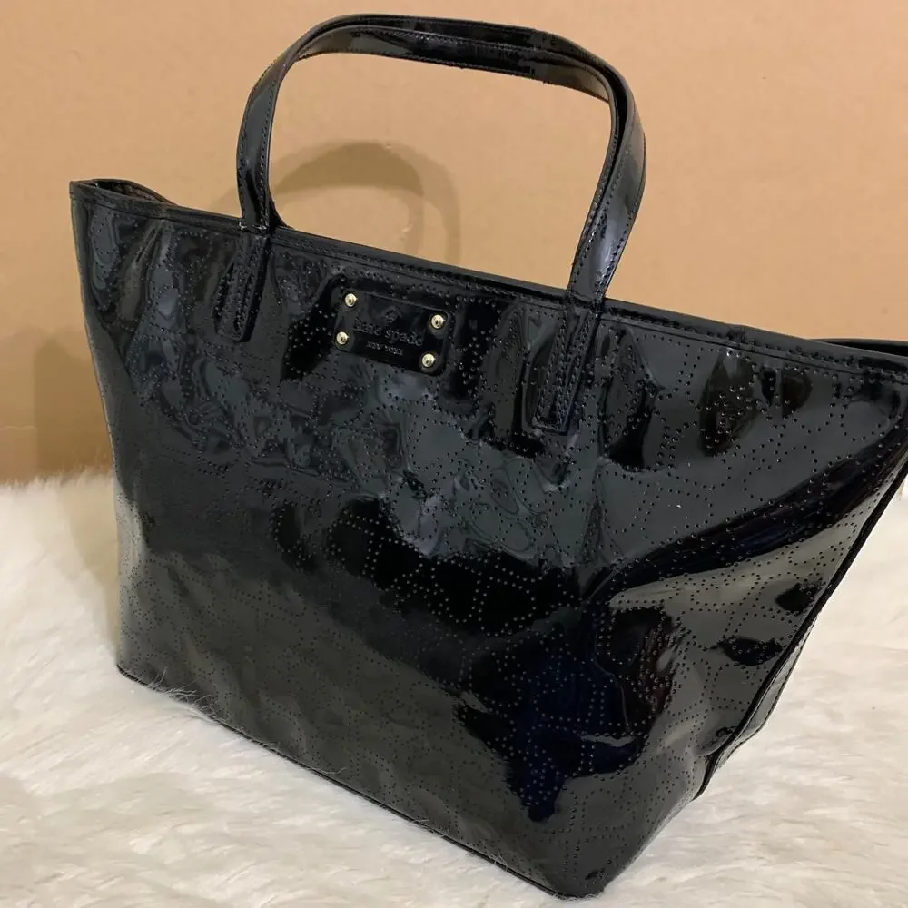 KATE SPADE HARMONY Metro Black Vinyl Perforated Heart Pattern Tote
